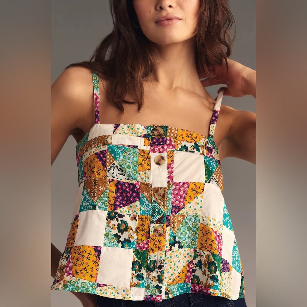 Anthropologie Pilcro ✨ SMALL Patchwork Spaghetti Strap Boxy Tank - Picture 5 of 11